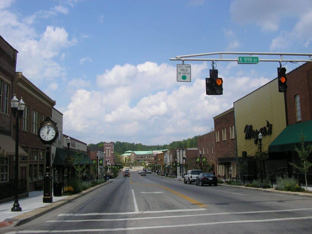 Downtown stoplight and road